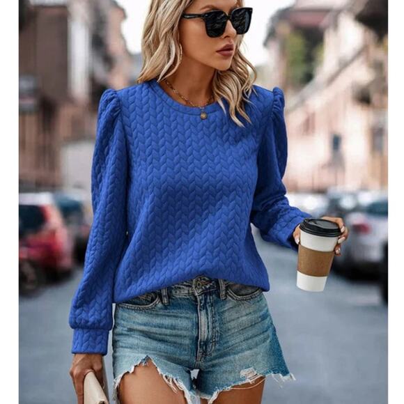Women's Love Kuza Blue Braided Textured Pullover Sweater Sz Medium - Picture 1 of 6
